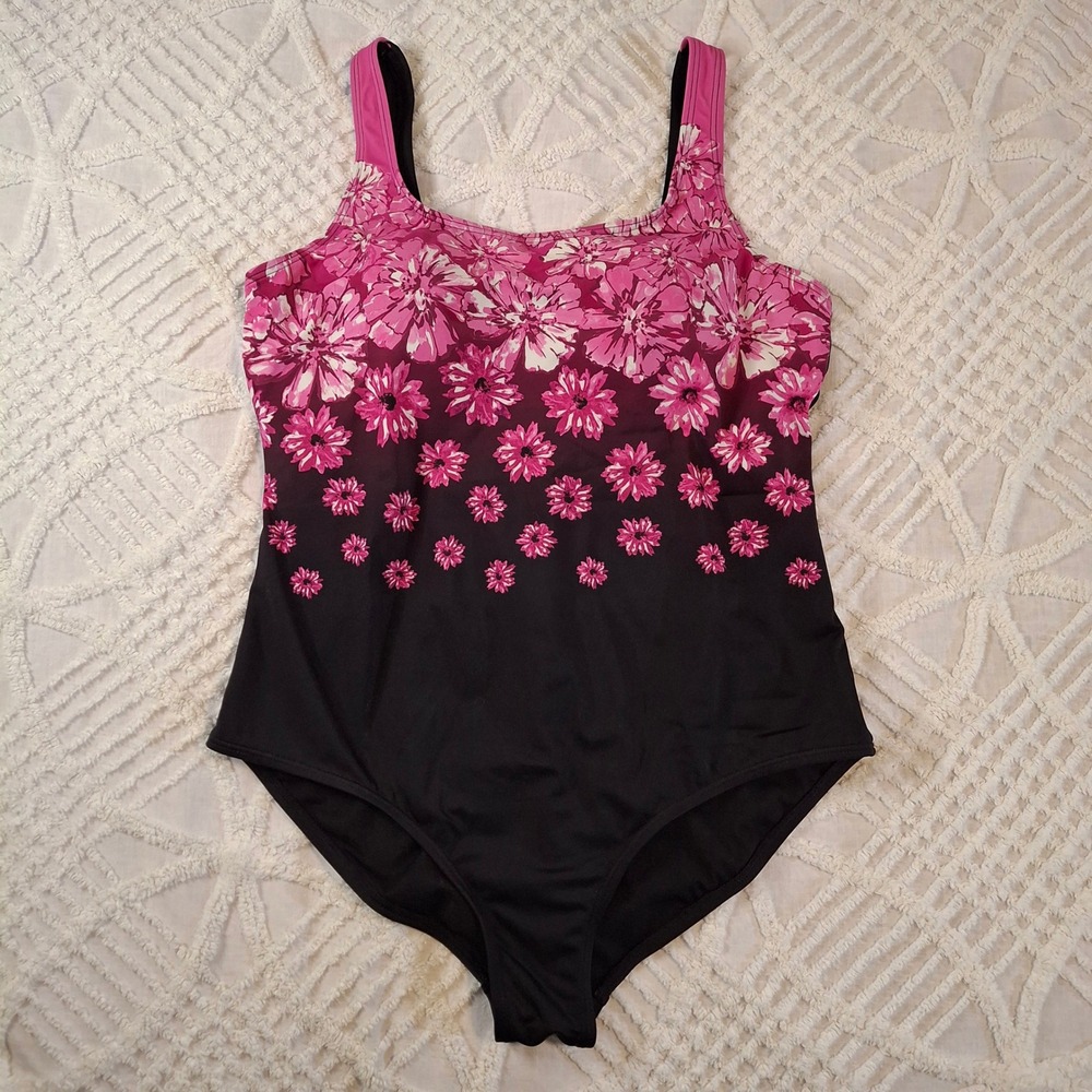 Swimsuits For All Womens Size 20 Pink Floral Ombre One Piece Swimsuit